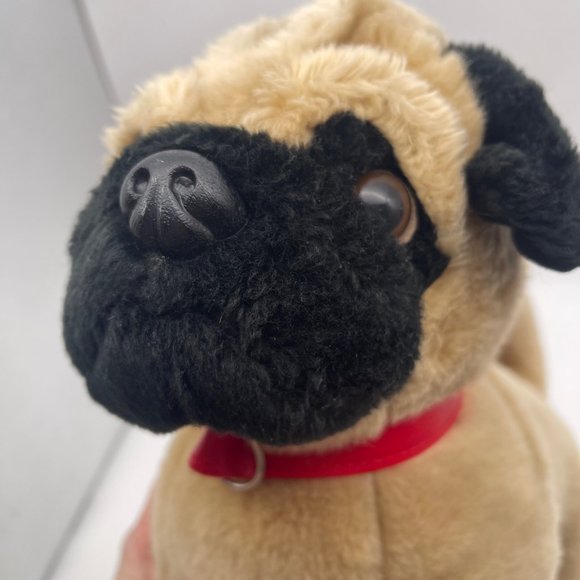 2013 Build A Bear Pug Tan Puppy Dog Pug 14” Stuffed Animal Plush Red Collar - Picture 4 of 10